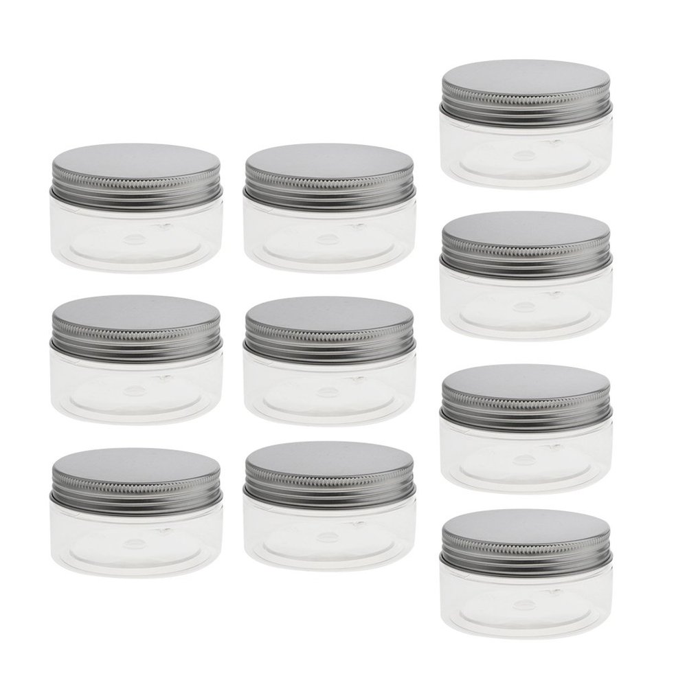 Easnea Transparent Empty Plastic Clear Cosmetic Makeup Jar Pot Containers Cases with Aluminum Screw Lid, 10 Pack, 7 Sizes Optional - Clear, 80ml