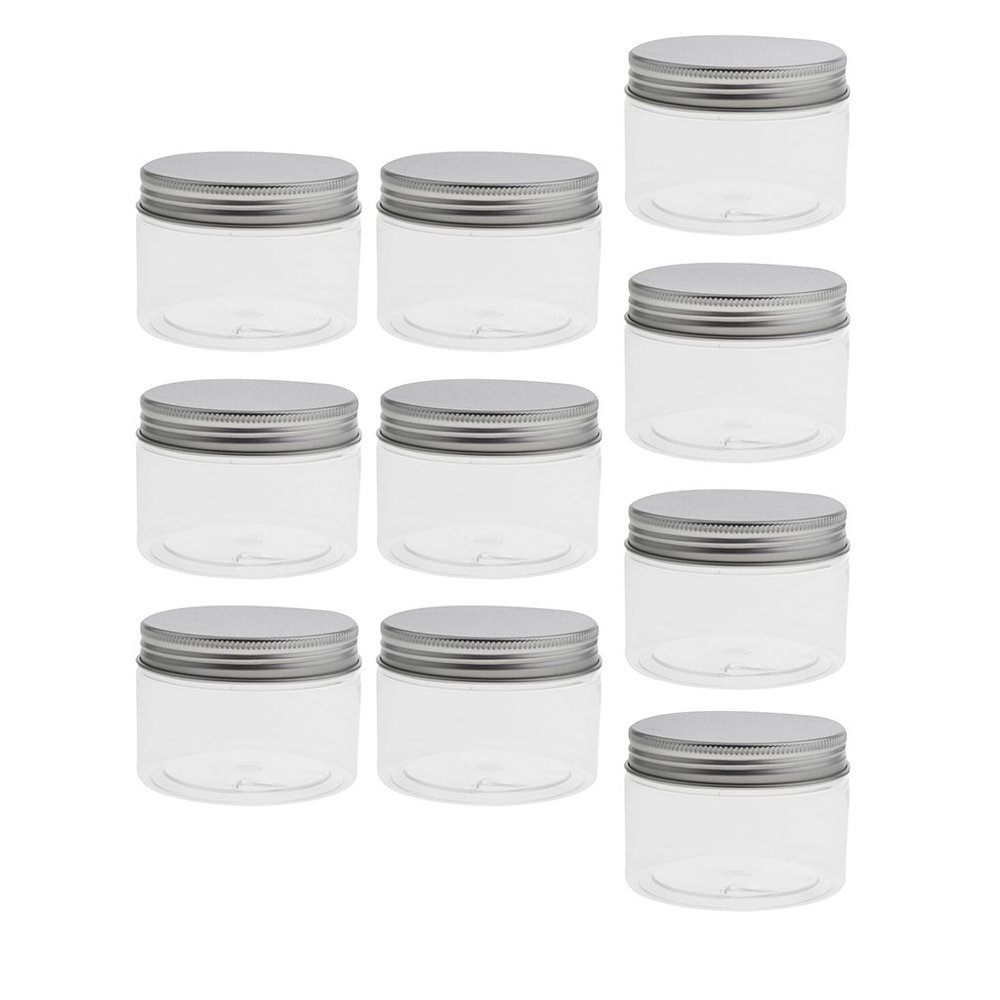 Easnea Transparent Empty Plastic Clear Cosmetic Makeup Jar Pot Containers Cases with Aluminum Screw Lid, 10 Pack, 7 Sizes Optional - Clear, 120ml