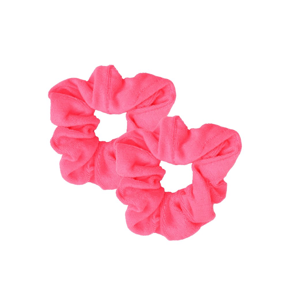 Set of 2 Terry Hair Scrunchies - Neon Pink