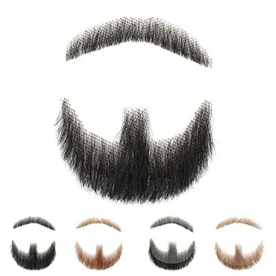 BEXIUKAKA False Mustaches Fake Beard Realistic 100% Human Hair Face Beard Realistic and Mustache Black for Men Realistic Makeup Lace Beards Invisible False Performance Cosplay(Black)