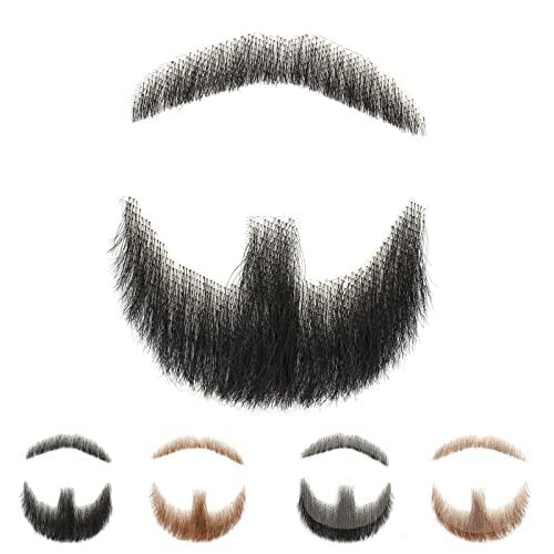 BEXIUKAKA False Mustaches Fake Beard Realistic 100% Human Hair Face Beard Realistic and Mustache Black for Men Realistic Makeup Lace Beards Invisible False Performance Cosplay(Black)