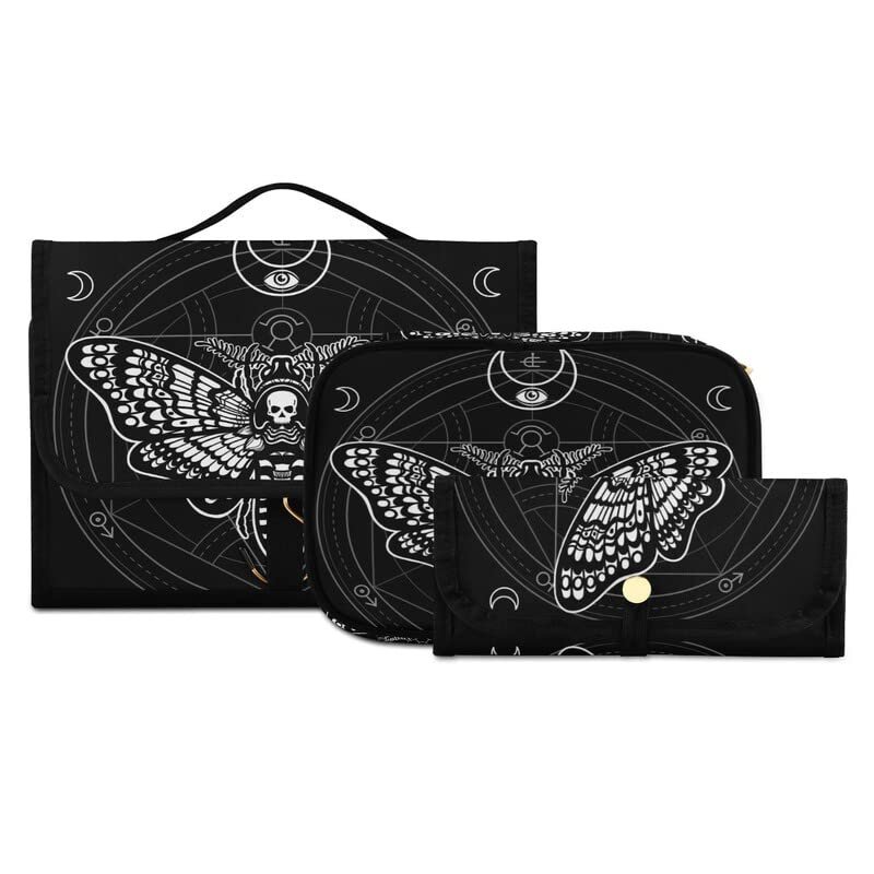 MNSRUU Toiletry Bag Black Skull Moth Hanging Makeup Bag for Toiletries 3 PCS Travel Toiletry Organizer Bags Portable Clear Toiletry Kit