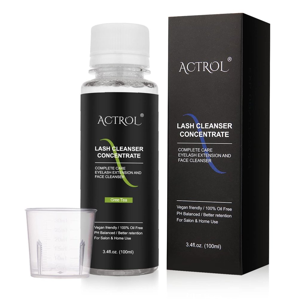 ACTROL Eyelash Cleanser Concentrate 100ml Green Tea Professional Lash Shampoo Foaming Cleanser Paraben & Sulfate Free Non-lrritating Wash for Extensions Lashes with Salon Home Care-Makes 20 Bottles