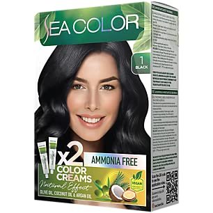 Natural Effect Hair Dye Kit - Permanent Color & Ammonia Free - Black (1 Kit)