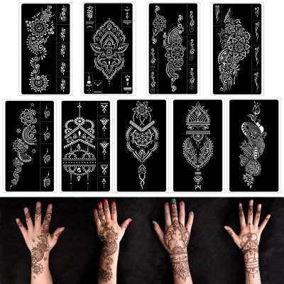 Henna Tattoo Stencils kit,Reusable Henna Stencils for Hand Forearm Glitter Airbrush DIY Tattooing Template, Indian Temporary Tattoo Stickers for Women Girls8.2" x 4.7"