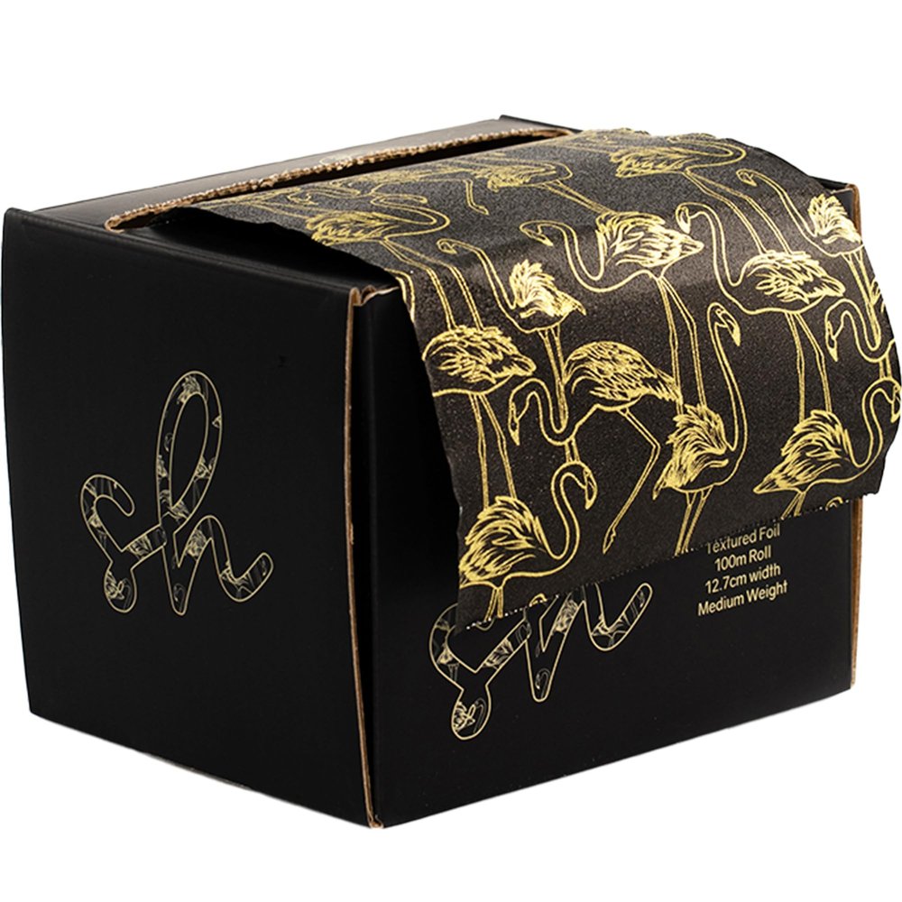Simply Hair Hair Foil Roll  100m Embossed Medium Weight Roll with Built-in Cutter  Custom Length Foil for Hair Dye, Highlights & Balayage - No-Slip Grip - 12.7cm - Flamingo