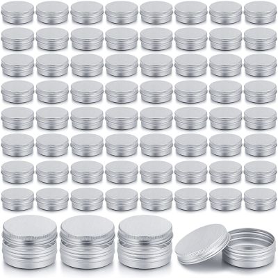 Patelai 64 Pieces Lip Balm Tin Containers Screw Top Round Tin Cans Aluminum Jar with Screw Lid, Empty Bottle Travel Cosmetic Sample Container for DIY(1 oz,Silver)