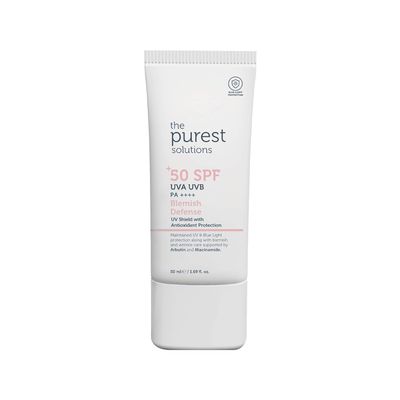 The Purest Solutions Blemish Defense (UV Shield with Antioxidant Protection SPF 50+) - 8h UVA Protection, Arbutin & Niacinamide for Skin Tone Harmonization and Moisturizers - Vegan (50 ml)