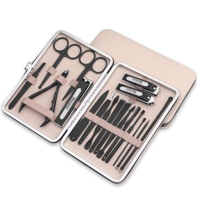 WMYDNX Professional Nail Clipper Set 18 Piece Stainless Steel Nail Care Kit Foot Decoration Tools Clean Cuticle Trimmer Manicure Set Beige Safe (Color : Beige)