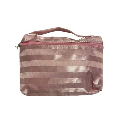 5" X 8" Satin Stripe Pattern Zipper Cosmetic Bag w/ Handle (Light Pink)