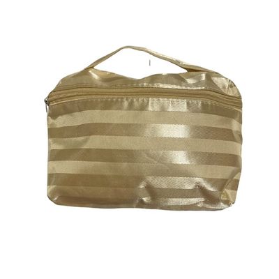 5" X 8" Satin Stripe Pattern Zipper Cosmetic Bag w/ Handle (Beige)