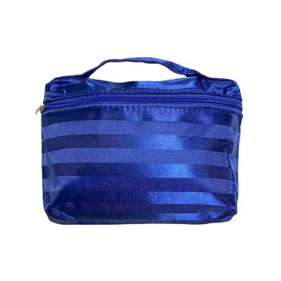 5" X 8" Satin Stripe Pattern Zipper Cosmetic Bag w/ Handle (Blue)