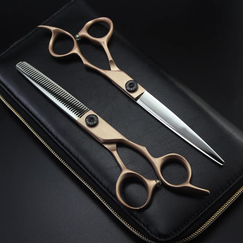 Professional Hair Cutting Shears, Professional Japan 440c 7inch Rose gold hair scissors cutting barber haircut thinning shears Hairdresser scissors (Color : Set with bag)