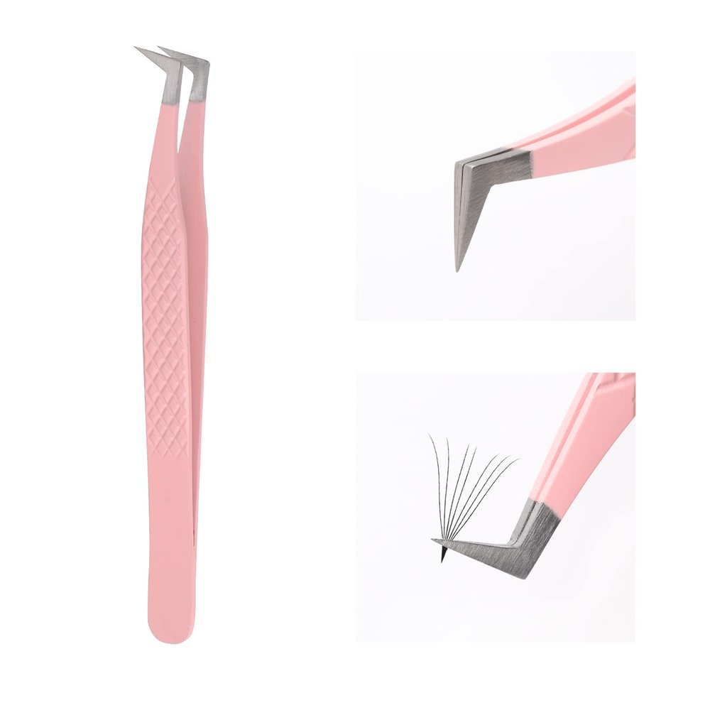Lash Extension Tweezers Stainless Steel Volume Lash Tweezers Curved Precision Tweezers 90 Degree Angle Boot Great for Larger Fans Eyelash Extension Tweezers Professional