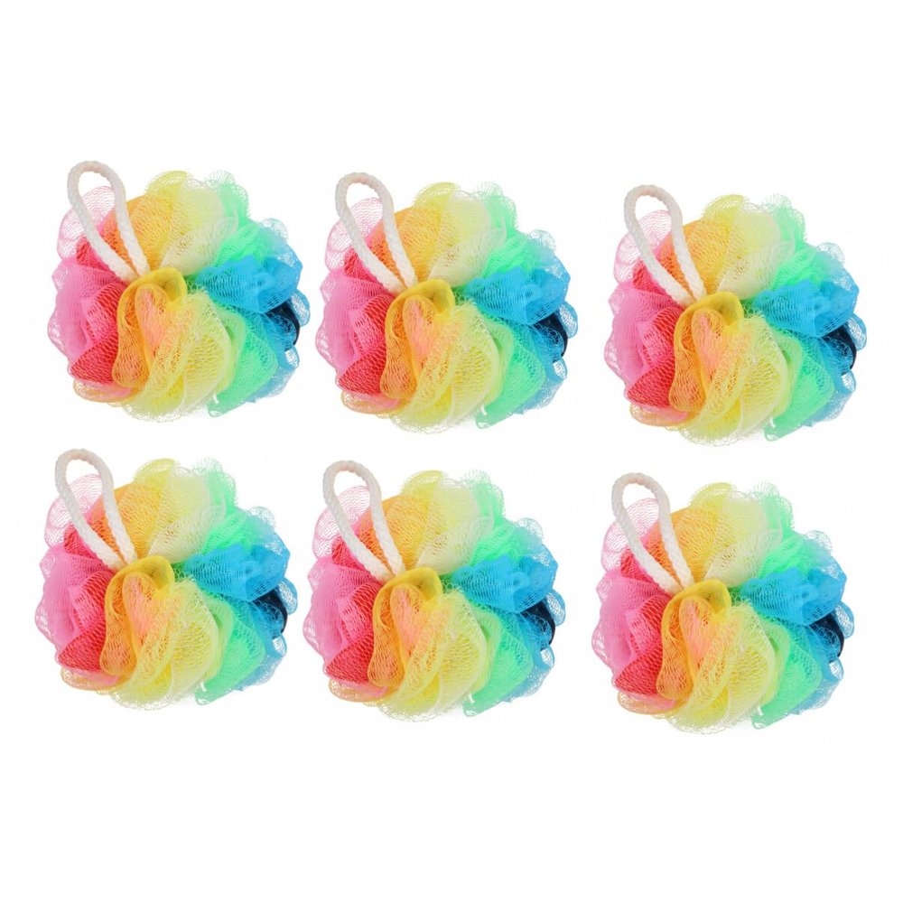 Shower Ball Puff Loofash Mesh Balls Sponge Pads Exfoliating Bath Sponge for Spa Massage Skin Random Color 6pcs
