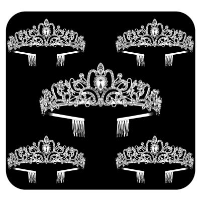 5 Pack Silver Crystal Crowns Tiara for Women, Girls Elegant Princess Rhinestone Crown with Combs, Bridal Wedding Headbands Prom Birthday Party Halloween Hair Accessories Jewelry Gifts for Women Girls