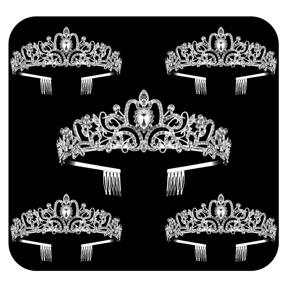 5 Pack Silver Crystal Crowns Tiara for Women, Girls Elegant Princess Rhinestone Crown with Combs, Bridal Wedding Headbands Prom Birthday Party Halloween Hair Accessories Jewelry Gifts for Women Girls