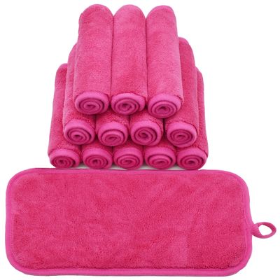 BloomSesame Makeup Remover Cloths for Face, Eye, Lips - Reusable Makeup Remover Pads Soft Microfiber Facial Cleansing Cloths 6 x 12 inch 12 Pack (Dark Pink)