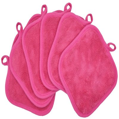 BloomSesame Makeup Remover Cloths for Face, Eye, Lips - Reusable Makeup Remover Pads Soft Microfiber Facial Cleansing Cloths 5 x 5 inch 6 Pack (Dark Pink)