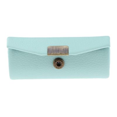 Easnea Retro Style Leather Lipstick Case Holder Storage Box with Mirror for Purse (10 Colors for Choose) - LightCyan, 9 cm