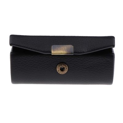 Easnea Retro Style Leather Lipstick Case Holder Storage Box with Mirror for Purse (10 Colors for Choose) - Black, 9 CM