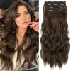 KooKaStyle Clip in Synthetic Hair Extensions Long Wavy 4PCS Thick Hairpieces Chestnut Brown Fiber Double Weft Natural Hair Extensions 16 Inch for Women view 1