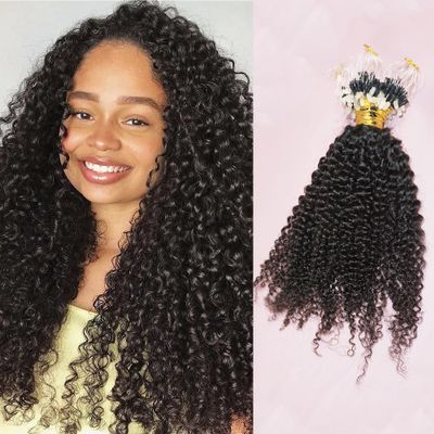 100 Strands Micro Curly Loop Ring Human hair extensions Natural Color 100% Remy hair cold fusion micro links hair extension for black women