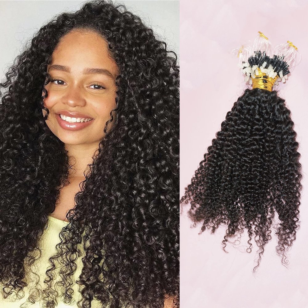 100 Strands Micro Curly Loop Ring Human hair extensions Natural Color 100% Remy hair cold fusion micro links hair extension for black women