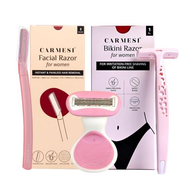 Carmesi Full-Body Shaving Combo with 3 Facial Razors + 1 Body Mini Razor + 1 Bikini Razor | Painless & Precision Face Hair Removal | Prevents Nicks & Cuts | for Smooth Shave | (5 Count)