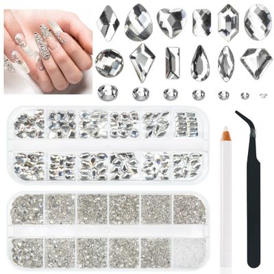 qiipii 4080Pcs Silver Clear Nail Rhinestones Crystal White Stones More Quantity 1.5-4mm Flatback Round Beads K9 Glass Gems Nail Art Diamonds Jewels Charms for Nails Face Eyes Makeup Shoes DIY Crafts