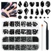 qiipii 4080Pcs Black Nail Rhinestones Crystal Flatback Jet Black Rhinestones Round Beads Glass Gems Stones Nail Art Gems Diamonds jewels Multi Shapes Sizes Nail Charms for Nails Eyes Makeup DIY Crafts view 1