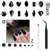 qiipii 4080Pcs Black Nail Rhinestones Crystal Flatback Jet Black Rhinestones Round Beads Glass Gems Stones Nail Art Gems Diamonds jewels Multi Shapes Sizes Nail Charms for Nails Eyes Makeup DIY Crafts view 3