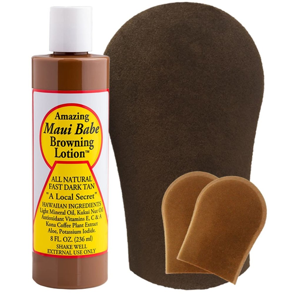Maui Babe Browning Lotion - Outdoor Tanning Lotion 8 ounce - Face & Body Tanning Mitts - Maui Babe Suntan Lotion - Tanning Formula Sun Tanning Lotion