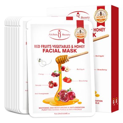 AICHUN BEAUTY Fruits Vegetables Honey Facial Mask Repair Firming Face Skin Anti-Wrinkles Moisturizing 25ml/0.88fl.oz x 10pcs (RED FRUITS VEGETABLES & HONEY FACIAL MASK(10pcs))