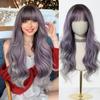 Esmee 24 Inches Long Wavy Ombre Purple to Grey Wigs for Women Natural Synthetic Hair Heat Resistant Ombre Wigs with Bangs for Daily Party Cosplay Use view 1