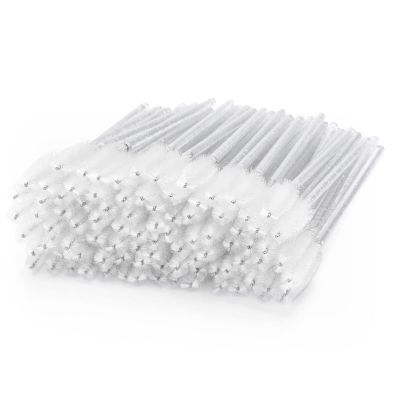 100 Pcs Disposable Mascara Wands, Crystal Spoolies Brush for Eyelash Extensions, Spooly Eyelash Eyebrow Brushes Lash Wand Applicator Makeup Kits (White)