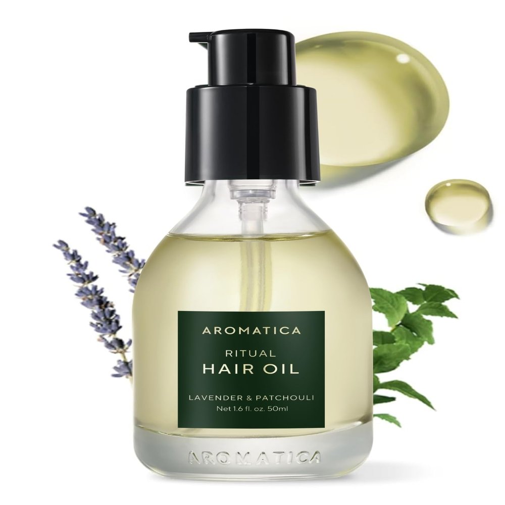 AROMATICA Ritual Lavender & Patchouli Hair Oil - Adds Shine and Smooths Split Ends - Blow Out Hair Serum for Damaged & Frizzy Hair - Nourishing for Dry Curly Hair - Silicone-Free (1.6 fl oz)