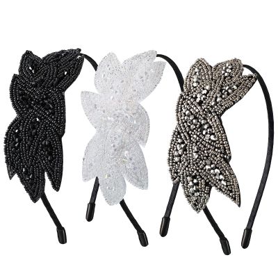 3 Pieces 1920s Flapper Headbands for Women, Headpiece Vintage 20s Flapper Girls Hair Accessory, Black + White + Silver