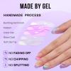 BTArtbox Short Press On Nails - Soft Gel French Tip Press On Nails, Supremely Fit & Natural Square Glue On Nails with Nail Glue, Reusable Stick On Nails in 15 Sizes, Pastel Curves view 4