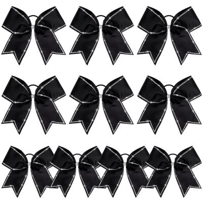 DEEKA 10 PCS 8" Rhinestones Large Cheer Hair Bows Glitter Cheer Ponytail Holder Handmade for Teen Girls Softball Cheerleader Sports -Black