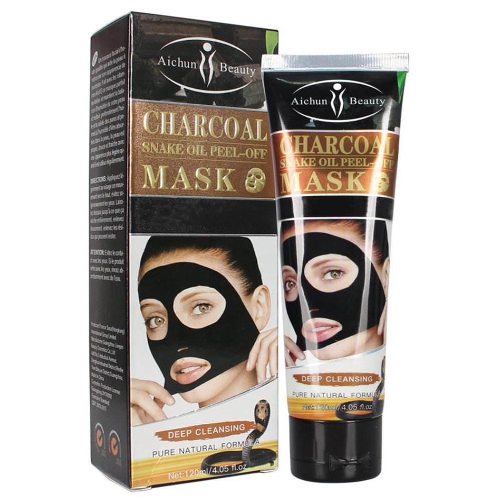 AICHUN BEAUTY Peel-Off Facial Mask Deep Cleansing Oil & Dirt Pores Face Skin Recover Vitamin A & E 120ml/4.05fl.oz (CHARCOAL SNAKE OIL PEEL-OFF MASK)