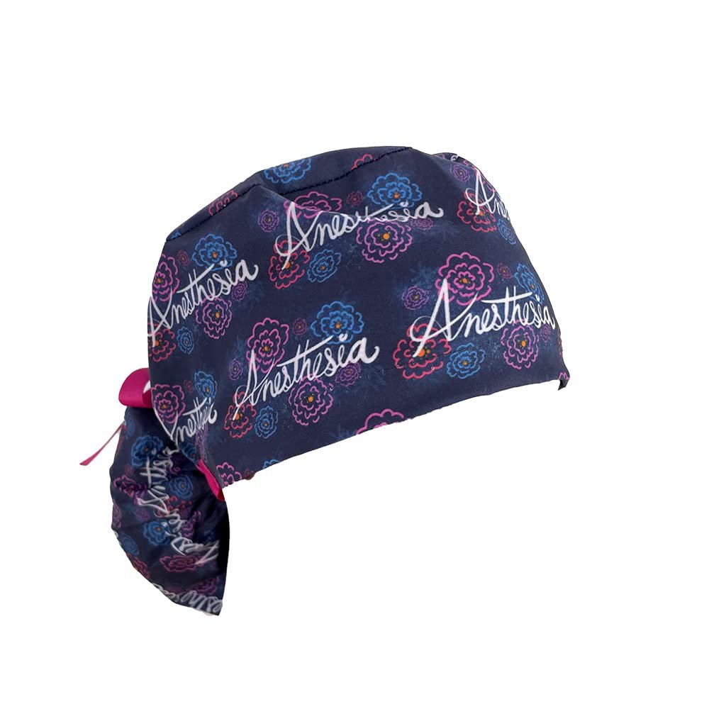 Ponytail Medical Scrub Cap  Anesthesia Floral - Dr. Hats, Nurses Hats.
