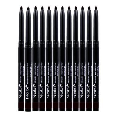 Beauty Spot (12pcs) Nabi Retractable Waterproof Eyeliner Pencil - Long Lasting Fade Resistant Formula - Quick Makeup Remover (Black)