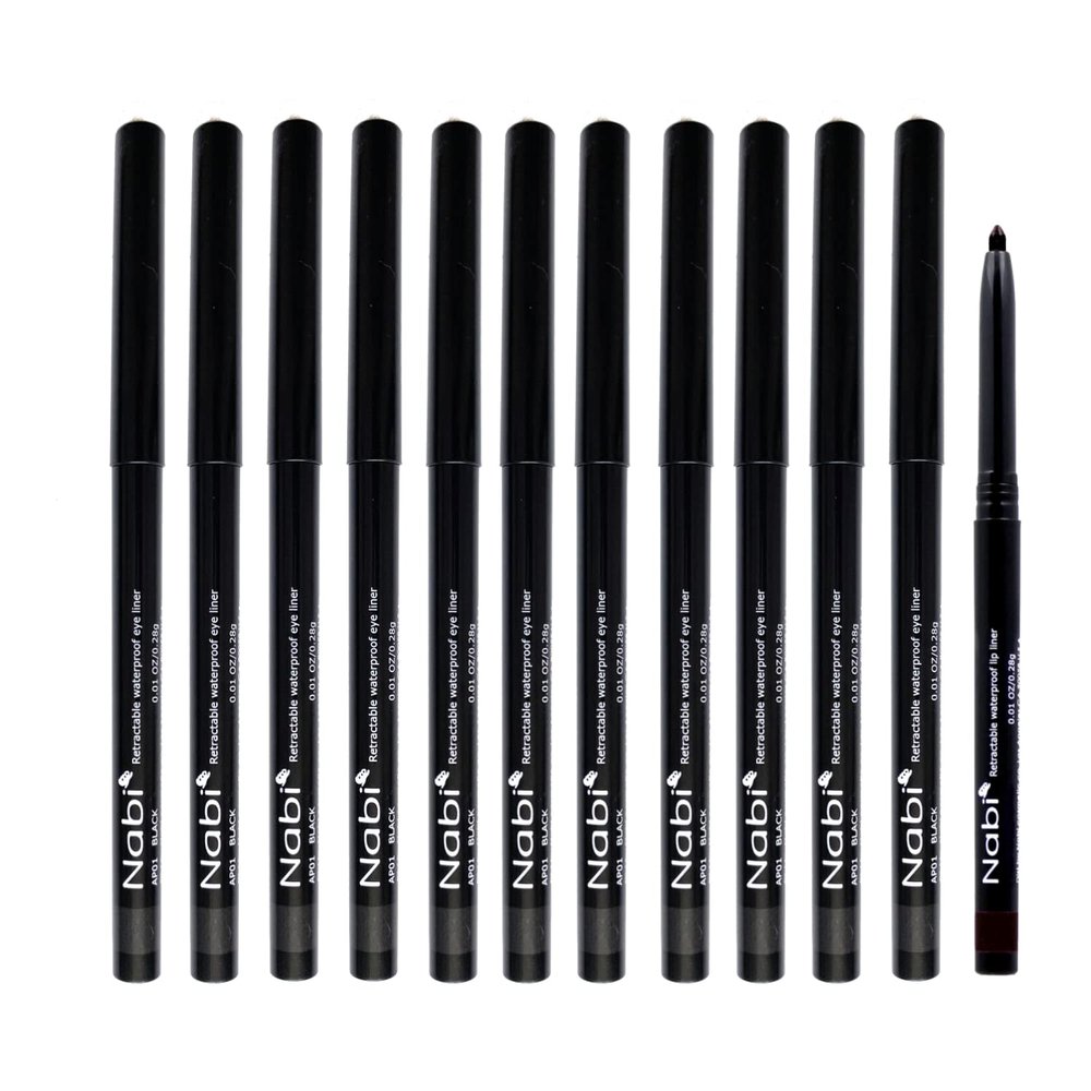 12 pcs Nabi Retractable Waterproof Eyeliner Pencil - Long Lasting Fade Resistant Formula - Quick Makeup Remover (Charcoal Gray)