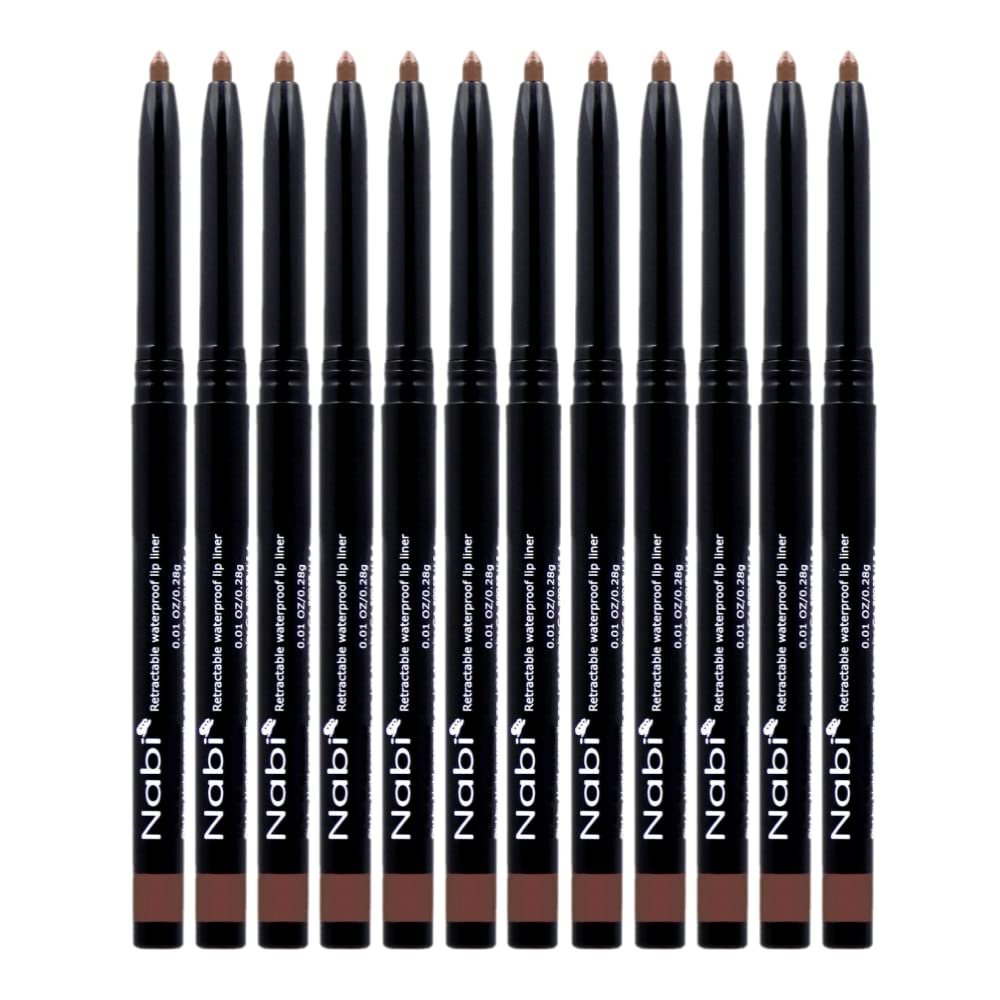 Beauty Spot (12pcs) Nabi Retractable Waterproof Eyeliner Pencil - Long Lasting Fade Resistant Formula - Quick Makeup Remover (Brown)