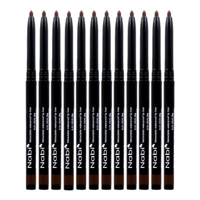 Beauty Spot (12pcs) Nabi Retractable Waterproof Eyeliner Pencil - Long Lasting Fade Resistant Formula - Quick Makeup Remover (Dark Black Brown)