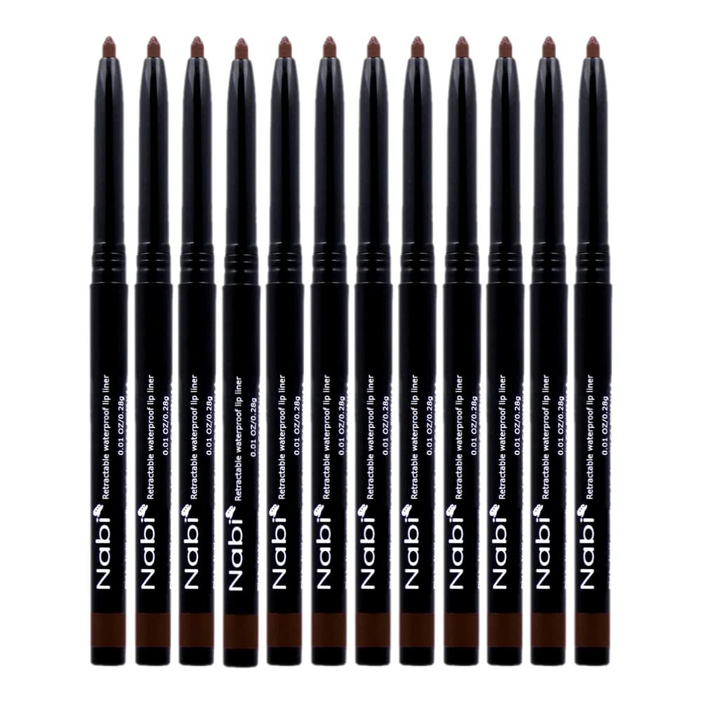 Beauty Spot (12pcs) Nabi Retractable Waterproof Eyeliner Pencil - Long Lasting Fade Resistant Formula - Quick Makeup Remover (Dark Black Brown)