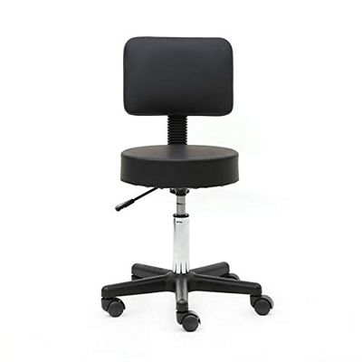 Salon Stool, Medical Spa Stool with Back, Round Chair with Swivel Backrest, Adjustable Chair with Wheels for Beauty Salon Spa Tattoo Massage,Dental Clinic,Office Art Studio (Black 2)