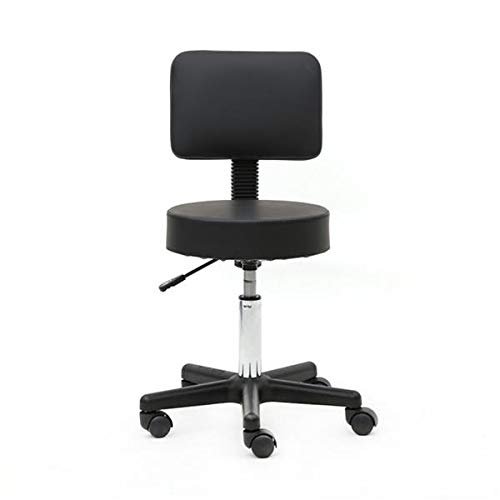 Salon Stool, Medical Spa Stool with Back, Round Chair with Swivel Backrest, Adjustable Chair with Wheels for Beauty Salon Spa Tattoo Massage,Dental Clinic,Office Art Studio (Black 2)