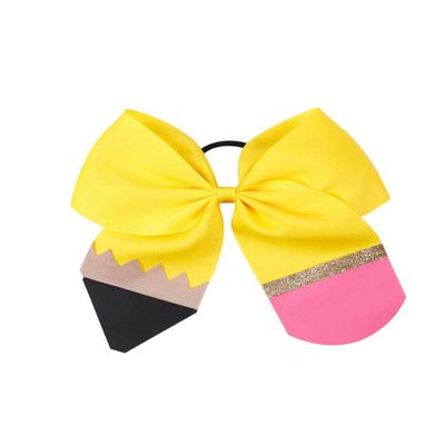 Yellow Pencil School Bow Pencil Ponytail Holder Yellow Hair Ring Tie Bowknot BBG28 (Yellow)